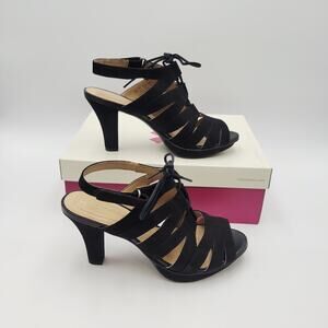 Naturalizer Womens Desi Dress Pumps Sandals 8W Black Suede Slingback Party Work